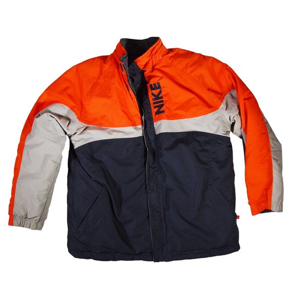 Nike Ski Jacket in Youth Size 18-20, Orange/Dark Gray, Reversible Gray Fleece